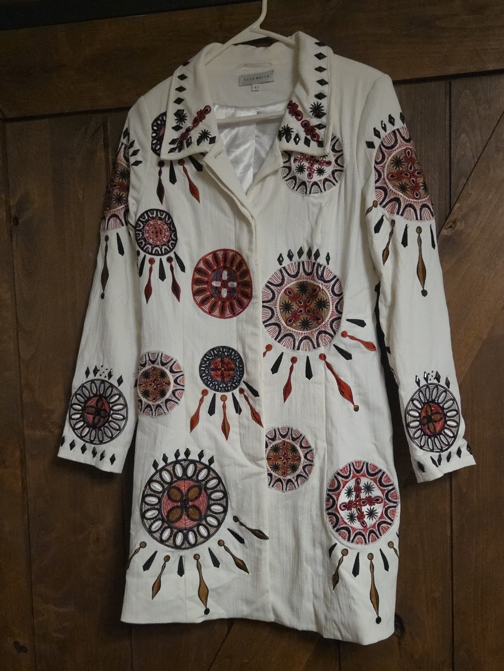 Embroidered Cream/ White Longline Women's Jacket